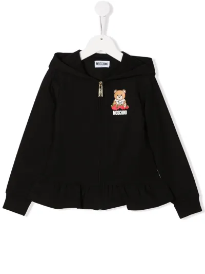 Moschino Kids' Flare-hem Teddy-print Hoodie In Black