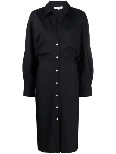 Vince Pointed-collar Cotton Shirt Dress In Black