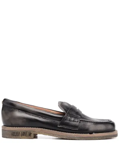 Golden Goose Distressed Effect Logo-print Loafers In Schwarz