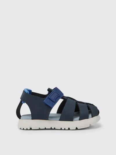 Camper Kids' Oruga  Sandals In Calfskin And Fabric In Blue