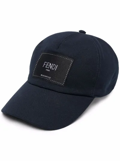 Fendi Logo-patch Cotton Cap In Blue