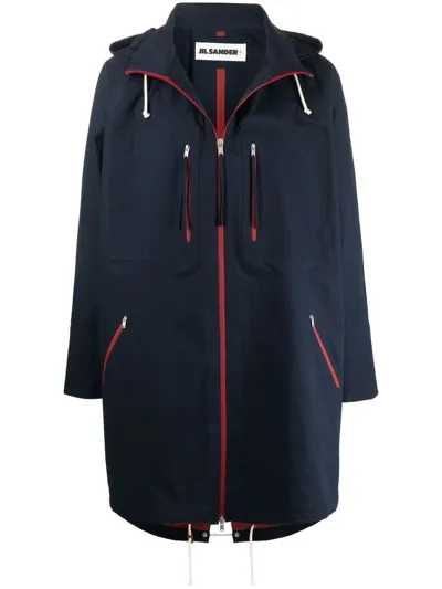 Jil Sander Cotton Parka Coat In Blue