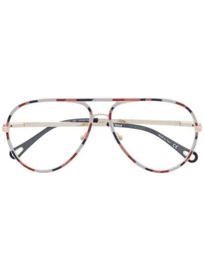 Chloé Camouflage-print Pilot Glasses In Gold