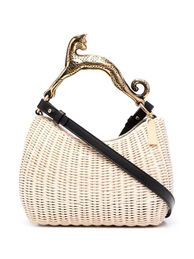 Lanvin Cat Embellished-handle Woven Tote In Neutrals