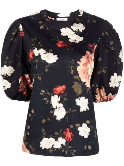 Erdem Theodora Floral-print Cotton-jersey T-shirt In Black Pink