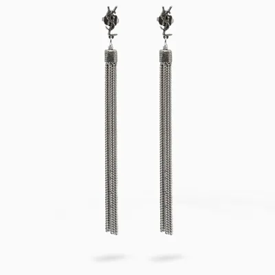 Saint Laurent Silver-tone Loulou Earrings With Tassels In Metal