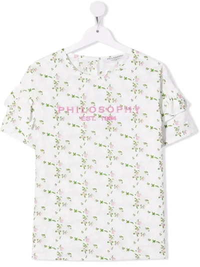 Philosophy Di Lorenzo Serafini Teen Floral-print Cotton T-shirt In D009 Bianca