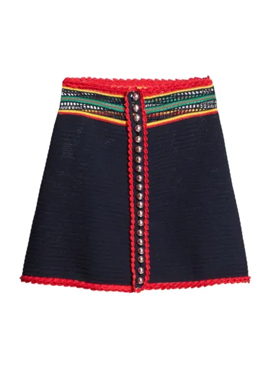 Rabanne Contrast-pattern A-line Cotton-knit Mini Skirt In Navy