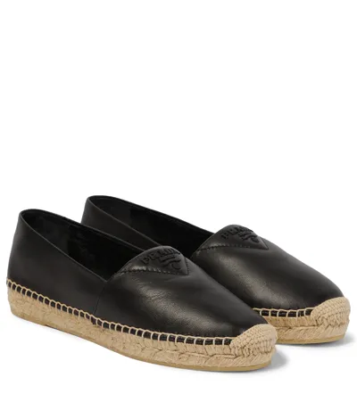 Prada Nappa Leather Espadrilles In Black