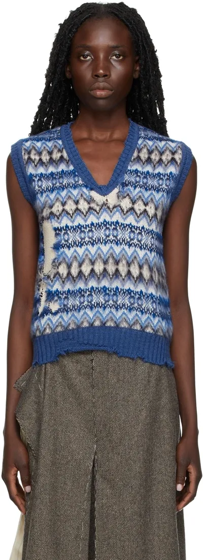 Maison Margiela Anarchic Fair Isle Wool-blend Sweater Vest In Blue