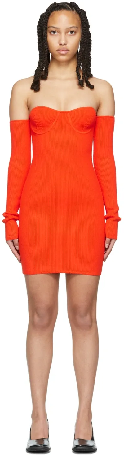 Helmut Lang Off-the-shoulder Ribbed-knit Mini Dress In Poppy