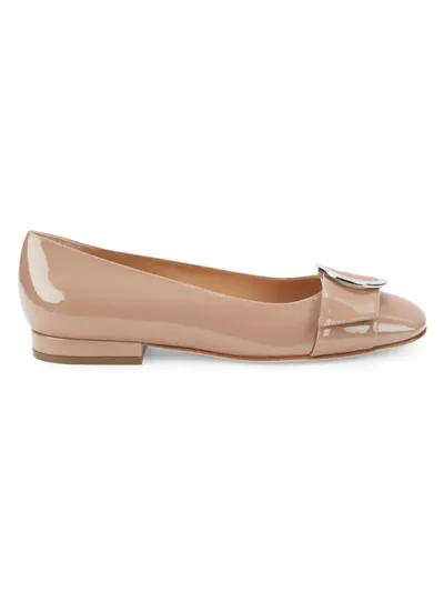 Sergio Rossi Women's Belt-buckle Patent Leather Flats In Bright Ski