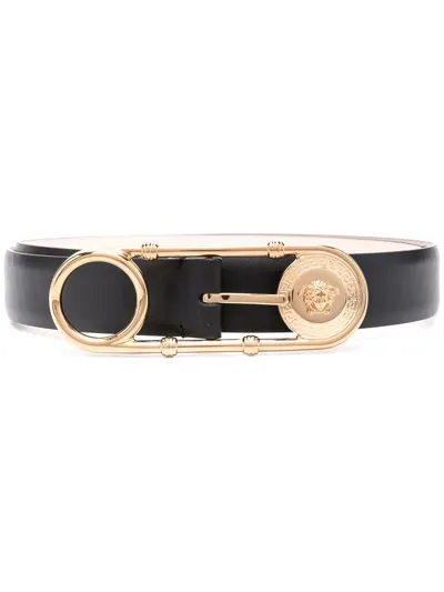 Versace Safety-pin Leather Belt In Black