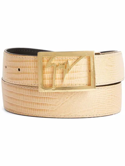 Giuseppe Zanotti Crocodile-effect Logo-buckle Belt In Pink