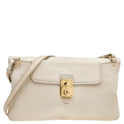 Pre-owned Miu Miu Cream Leather Fold Over Shoulder Bag