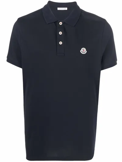 Moncler Chest Logo-patch Polo Shirt In Blue