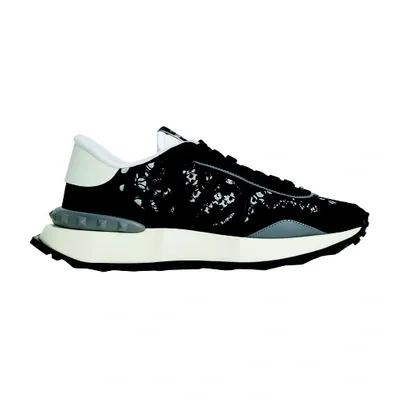 Valentino Garavani Lacerunner Lace And Leather Trainers In Nero