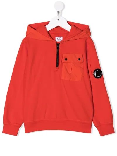 C.p. Company Kids' Logo Half-zip Hoodie In Red