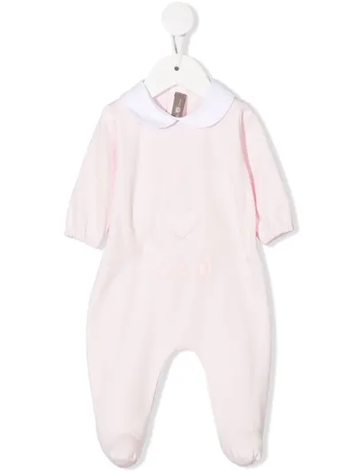 Little Bear Embroidered Cotton Babygrow In Rosa