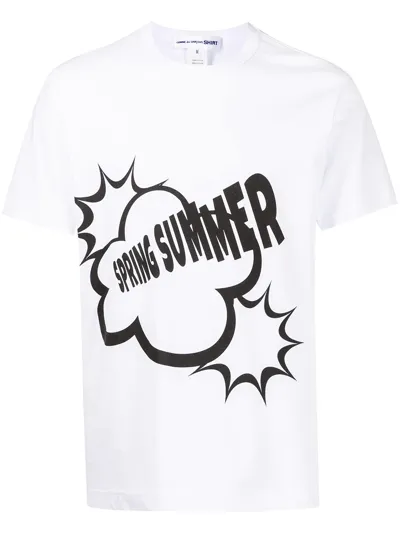 Comme Des Garçons Shirt Slogan-print Cotton T-shirt In White