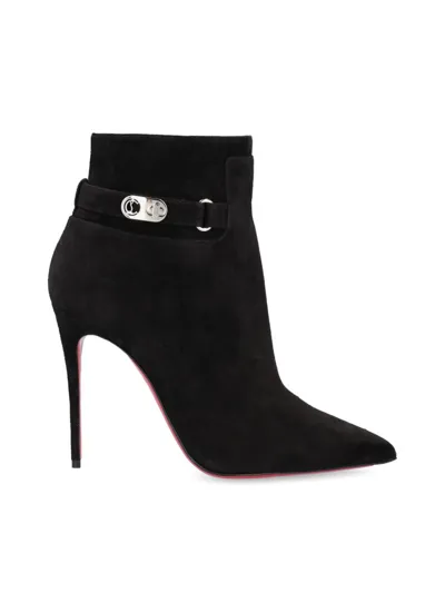 Christian Louboutin Lock So Kate 100 Suede Ankle Boots In Black