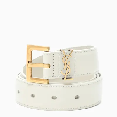 Saint Laurent Cream Monogram Belt 3 Cm In White