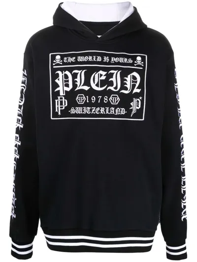 Philipp Plein Logo-print Pullover Hoodie In Schwarz