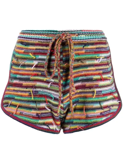 Chloé Frayed Striped Cashmere And Wool-blend Shorts In Multicolor 1