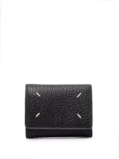 Maison Margiela Four-stitch Grained-leather Wallet In Black