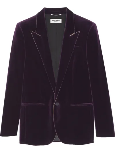 Saint Laurent Piping-detail Single-breasted Blazer In Violett