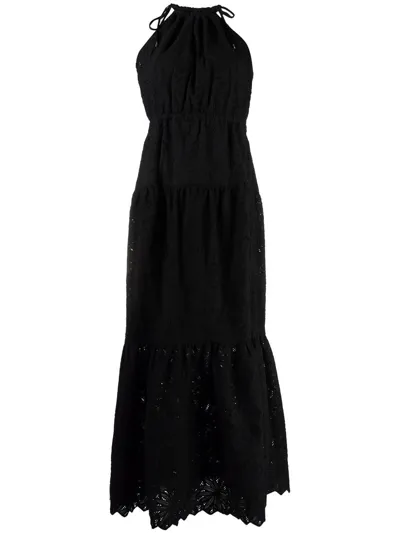 Michael Michael Kors Embroidered Cotton Maxi Dress In Schwarz