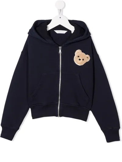 Palm Angels Kids Navy Blue Bear Hoodie With Zip