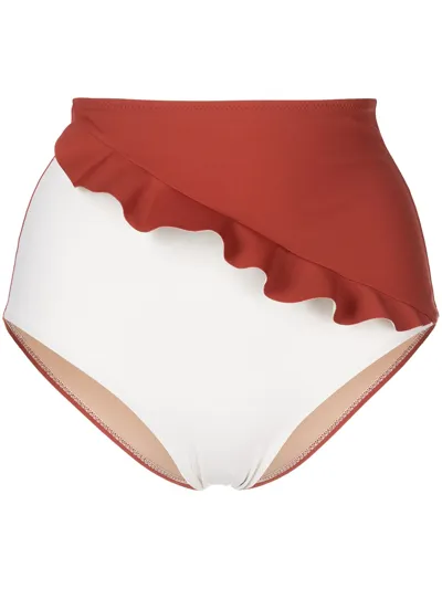 Evarae Greta Ruffled Two-tone Stretch-econyl Bikini Briefs In Bossanova Creme