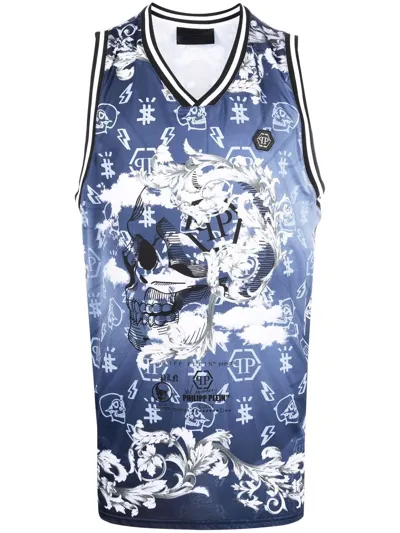 Philipp Plein Baroque Basketball Tank Top In Blau