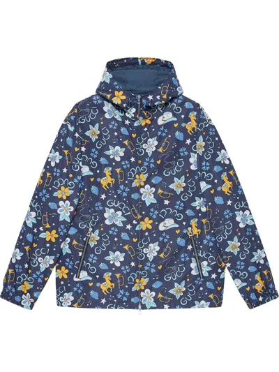 Gucci Floral-print Rain Jacket In Blue