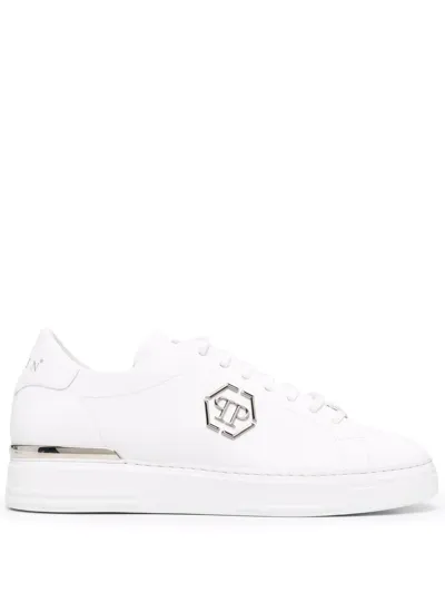 Philipp Plein Hexagon Low-top Leather Sneakers In White