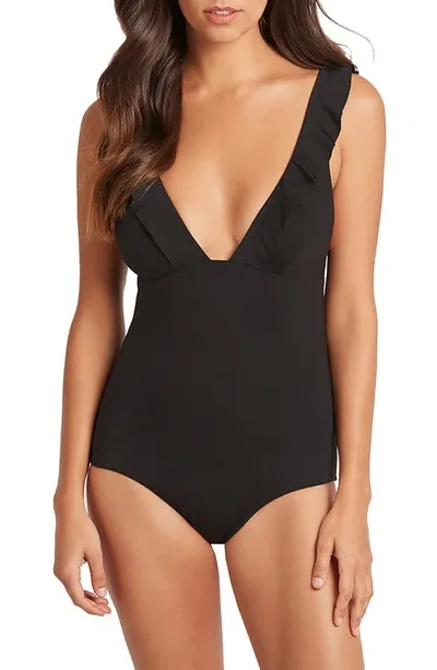 Sea Level Frill One-piece Swimsuit In Night Sky