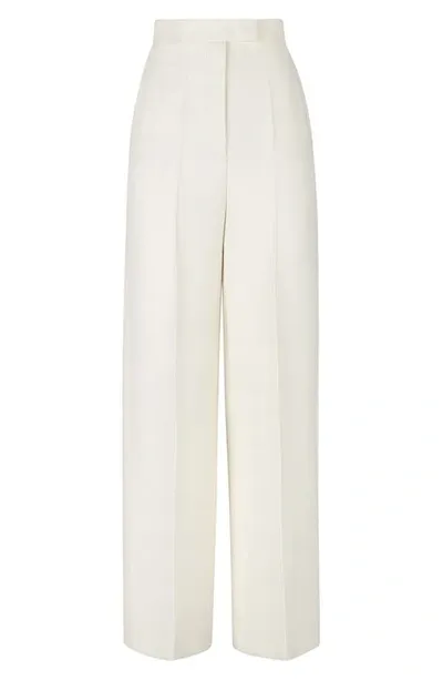 Fendi Pleated Wool And Silk-blend Wide-leg Pants In White