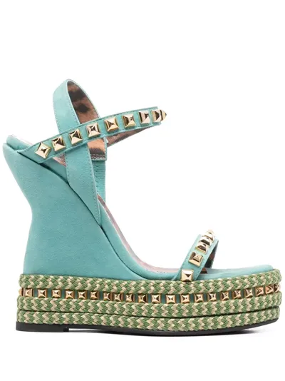 Philipp Plein Studded Wedge Sandals In Blue