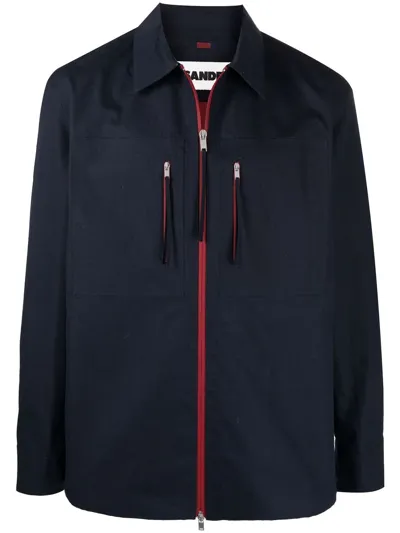 Jil Sander Zip-up Cotton Shirt Jacket In Blue