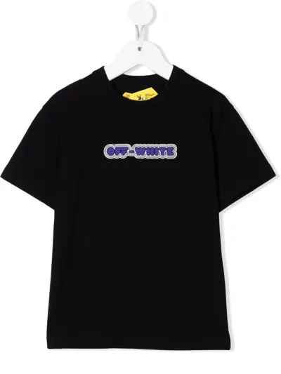 Off-white Kids' Black T-shirt For Girl With Purple Logo In Nero/viola