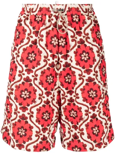 Dsquared2 Floral-print Wide-leg Shorts In Red