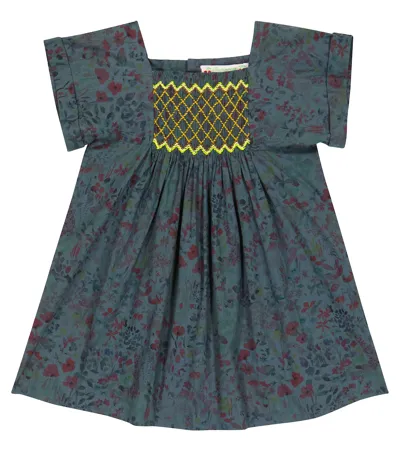 Bonpoint Baby Pais Floral Smocked Cotton Dress In Slate Grey