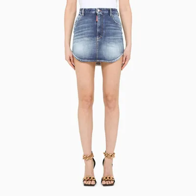 Dsquared2 Blue Denim Mini Skirt In Light Blue