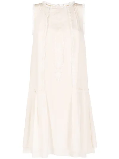 Shiatzy Chen Silk Lace Panelled Dress In Neutrals