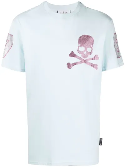 Philipp Plein Embellished Skull-print T-shirt In Blue