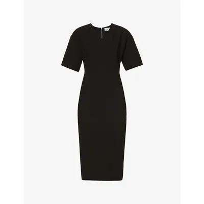 Victoria Beckham V-neck Crepe Midi Dress In Black