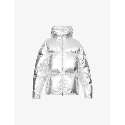 Valentino Metallic Padded Shell-down Puffer Jacket In Lurex Argento