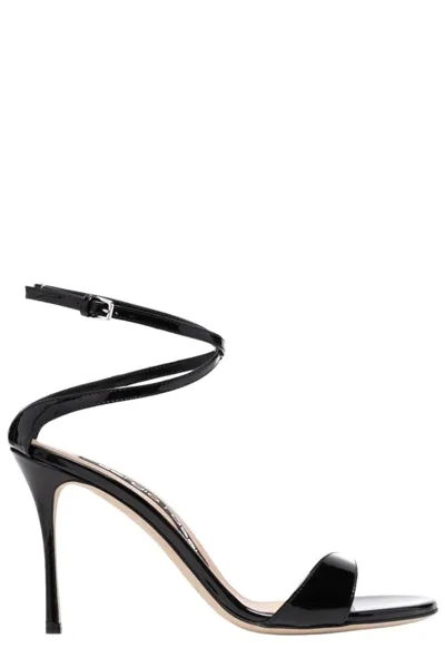 Sergio Rossi Godiva Patent Leather Heeled Sandals In Black