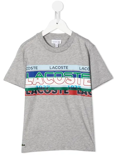 Lacoste Kids' Logo-stripe Short-sleeve T-shirt In Grey